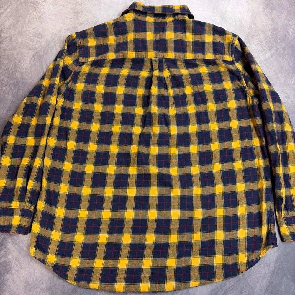 Chaps Performance Mens XLT Tall Flannel Shirt Yellow Navy Blue Plaid Cotton L/S
